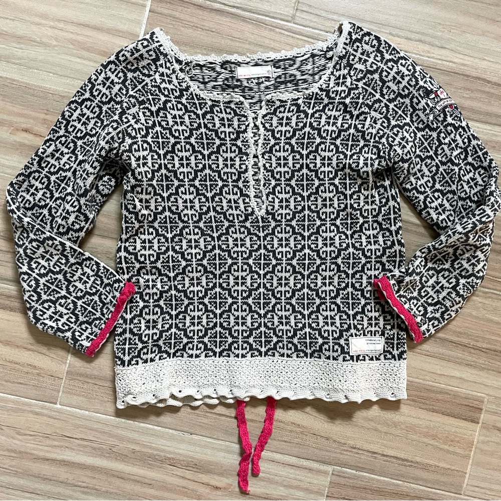 Anthropologie Odd Molly Nordic Folkloric Knitted Cotton SWEATER size 1/S/Small